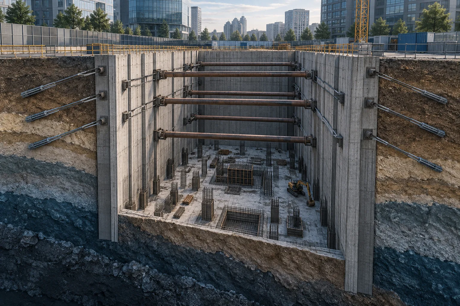 Excavación profunda con sistema de contención