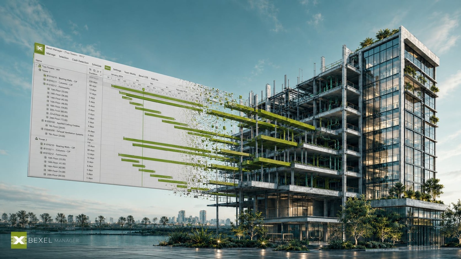 BEXEL Manager conectando la programación de obra con el modelo BIM de un edificio
